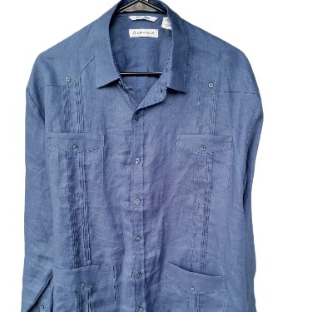 Cubavera Camisa guayabera de manga larga con cuatro bolsillos y 100% lino